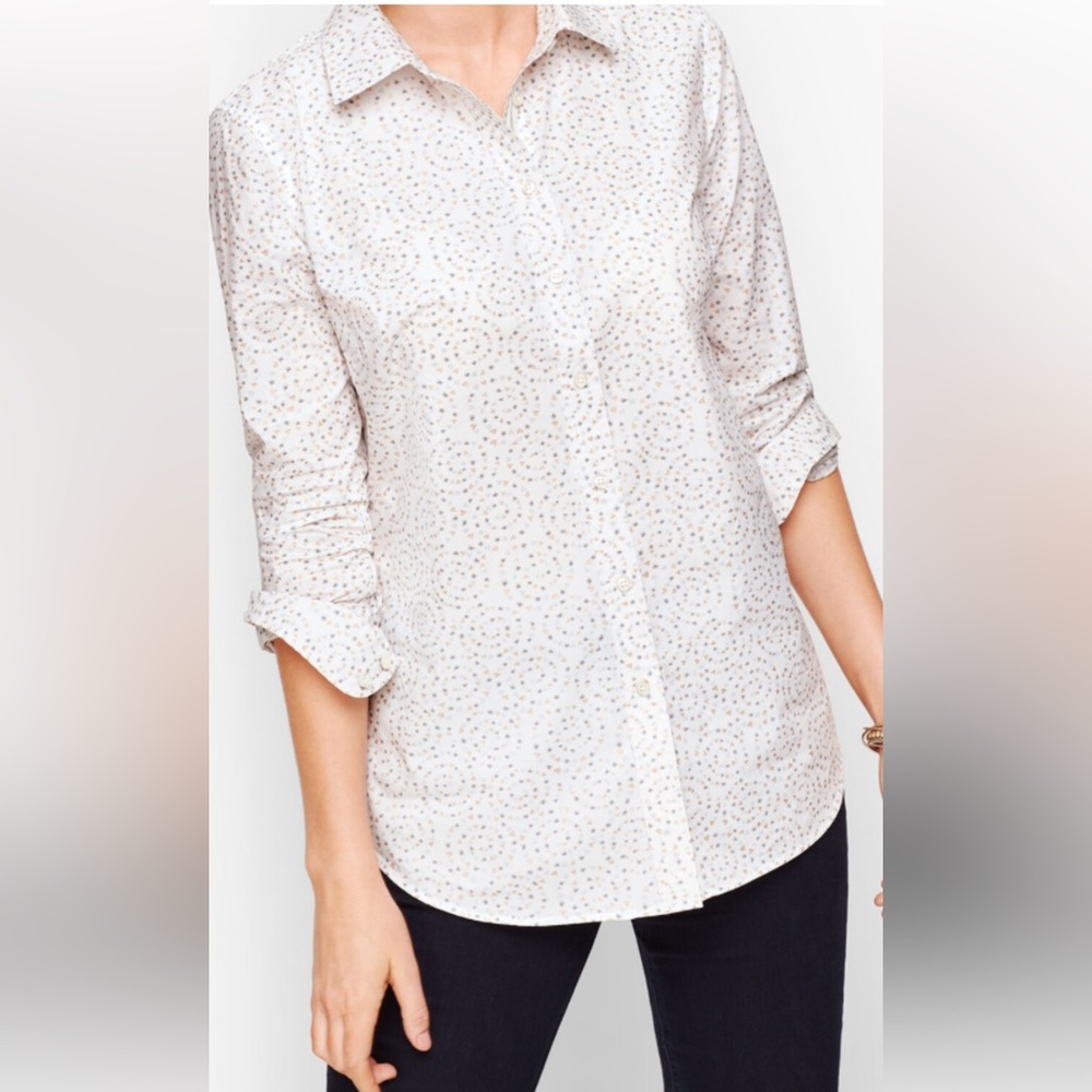 Talbots | 1X Plus Twinkle Heart Print Blouse White